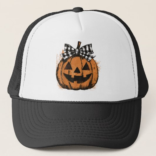 Coquette Halloween-trui, Retro pompoenveld Trucker Pet (Voorkant)