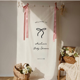 coquette handgetekende babyshower spandoek