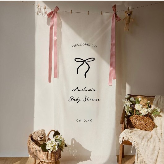 coquette handgetekende babyshower spandoek