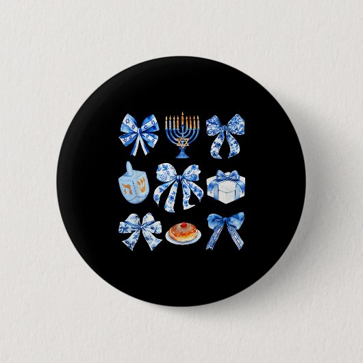 Coquette Hanukkah Bow Jewish Bow Menorah Bow Women Ronde Button 5,7 Cm (Voorkant)