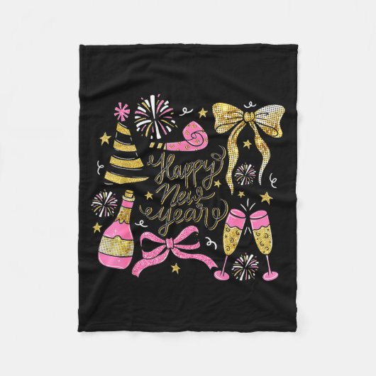 Coquette Happy New Year 2026 Champagne New Year's  Fleece Deken (Voorkant)