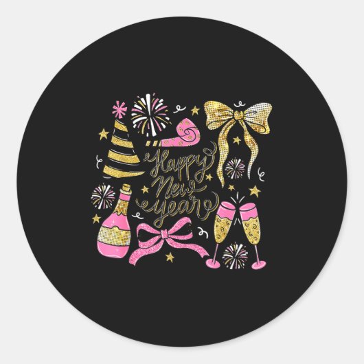 Coquette Happy New Year 2026 Champagne New Year's  Ronde Sticker (Voorkant)