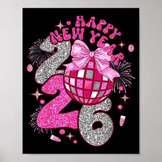Coquette Happy New Year 2026 Party Matching Family Poster (Voorkant)