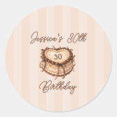 Coquette Hart Verjaardagstaart Ronde Sticker (Voorkant)