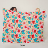 Coquette harten, en bloem crème monogram fleece deken