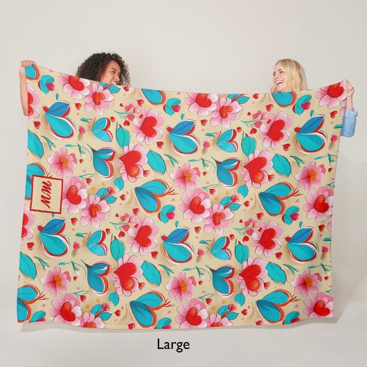 Coquette harten, en bloem crème monogram fleece deken