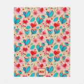 Coquette harten, en bloem crème monogram fleece deken (Voorkant)