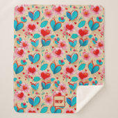 Coquette harten, en bloem crème monogram sherpa deken (Voorkant)