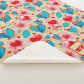 Coquette harten, en bloem crème monogram sherpa deken (3/4)