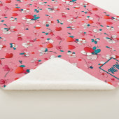 Coquette harten, en bloemen wit rood blauwgroen sherpa deken (3/4)