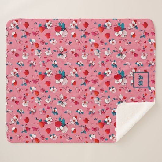 Coquette harten, en bloemen wit rood blauwgroen sherpa deken (Voorkant (horizontaal))