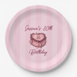 Coquette Heart Birthday Cake Paper Plate Papieren Bordje