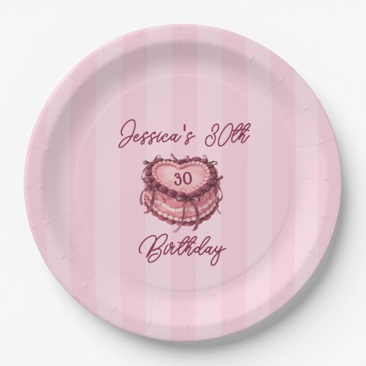 Coquette Heart Birthday Cake Paper Plate Papieren Bordje (Voorkant)