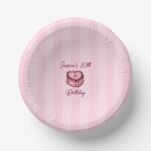 Coquette Heart Birthday Cake Paper Plate Papieren Kommen (Voorkant)