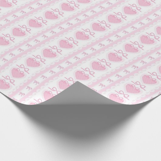 “Coquette Heart & Bow Wrapping Paper – Pink Romant Cadeaupapier (Hoek)