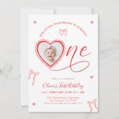 Coquette Heart First Birthday Invitation Kaart (Voorkant)
