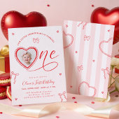 Coquette Heart First Birthday Invitation Kaart