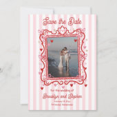 Coquette Hearts & Bows Wedding Save the Date Aankondiging (Voorkant)