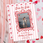 Coquette Hearts & Bows Wedding Save the Date Aankondiging