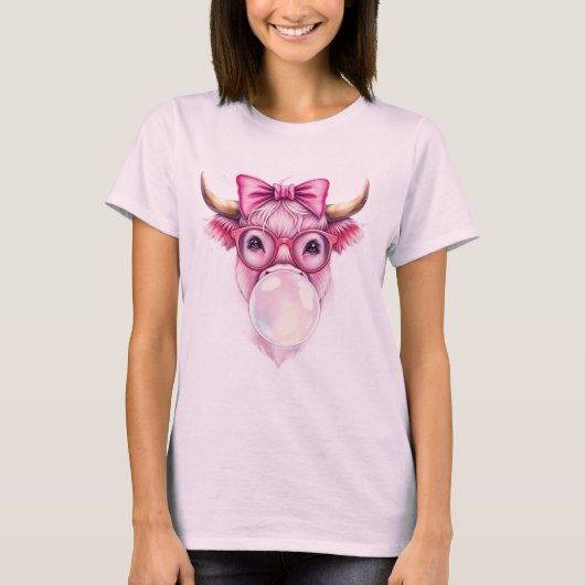 Coquette Highland Cow Bubblegum Tshirt Ontwerp (Voorkant)