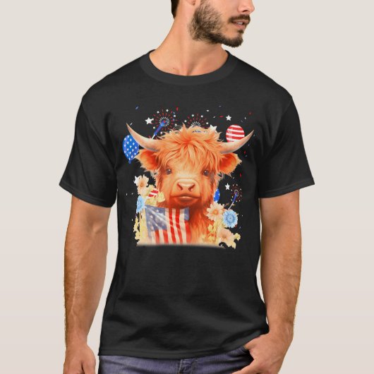 Coquette Highland Koe 4 juli Patriottisch Schattig T-shirt (Voorkant)