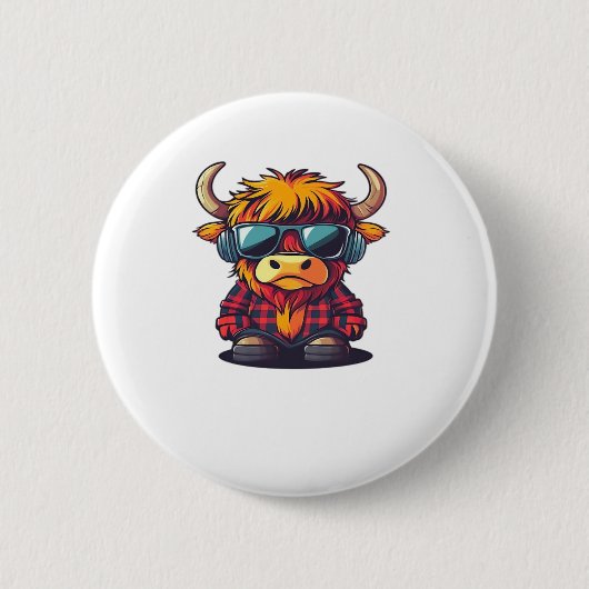 Coquette Highland Koe Bubblegum Tshirt Design, Hol Ronde Button 5,7 Cm (Voorkant)