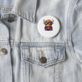 Coquette Highland Koe Bubblegum Tshirt Design, Hol Ronde Button 5,7 Cm (In situ)