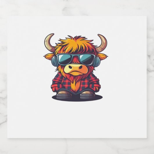 Coquette Highland Koe Bubblegum Tshirt Design, Hol Sparkling Wijnetiket (Enkel label)