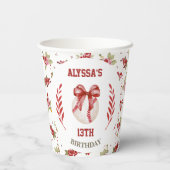 Coquette Honkbal Rode Boog Bloemen Moderne Verjaar Papieren Bekers (Achterkant)