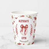 Coquette Honkbal Rode Boog Bloemen Moderne Verjaar Papieren Bekers (Voorkant)