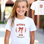 Coquette honkbal rode boog verjaardag meisje naam t-shirt
