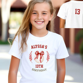 Coquette honkbal rode boog verjaardag meisje naam t-shirt