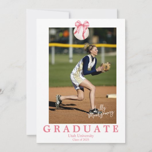 Coquette-honkbalboog afstudeeruitnodiging kaart (Voorkant)