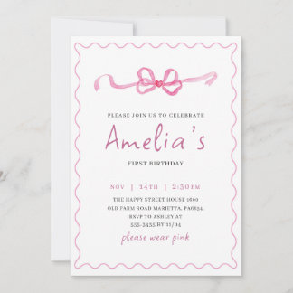 Coquette Invitation for Birthday Girl Bow Party Kaart