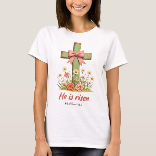 Coquette Jesus, Jesus Easter, He is Risen T-shirt (Voorkant)