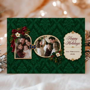 Coquette Jewel Tone Fluwelen Kerst 2 Foto's Feestdagenkaart