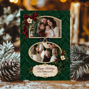 Coquette Jewel Tone Fluwelen Kerst 2 Foto's Feestdagenkaart