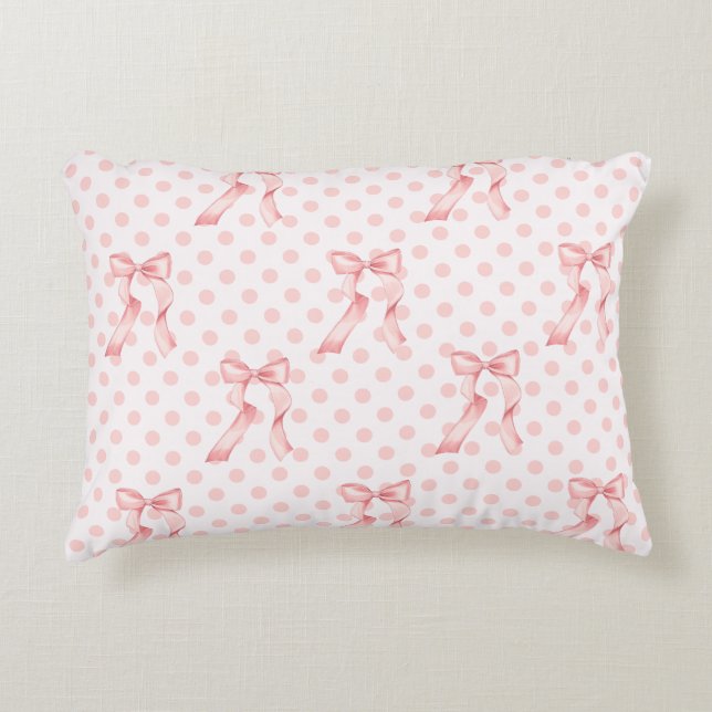 Coquette kamer Decor Roze Bogen & Polka Dots Accent Kussen (Voorkant)