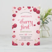 Coquette Kers Eerste Verjaardag Rode Kers Verjaard Kaart (Staand voorkant)