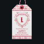 Coquette Kersen Bruiloft Feest Cadeaulabel<br><div class="desc">Het coquette kersen monogram wapen geeft deze servet voor een bruiloftsfeest een leuke, trendy uitstraling waar elke aanstaande bruid dol op zal zijn. Er is een bijpassende rand met kersenpatroon. Kleuren zijn onder andere roze en rood. Als je vragen hebt of hulp nodig hebt bij het aanpassen van deze servet,...</div>