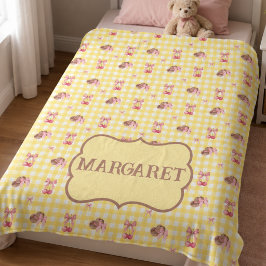 Coquette Kersen Cowboyhoed Geel Gingham  Fleece Deken