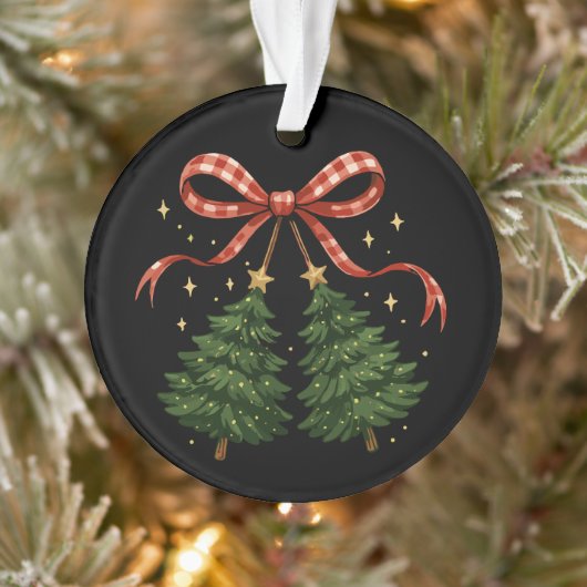 Coquette Kersen Kerstboom Geruite Strik Winter Ornament (Boom)