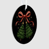 Coquette Kersen Kerstboom Geruite Strik Winter Ornament (voorkant)