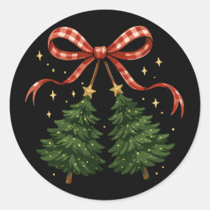 Coquette Kersen Kerstboom Geruite Strik Winter Ronde Sticker