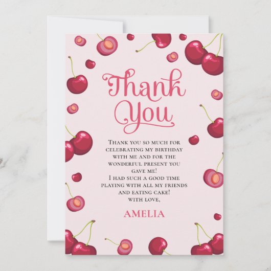 Coquette Kersen Meisje Verjaardag Dank Je Kaart (Voorkant)