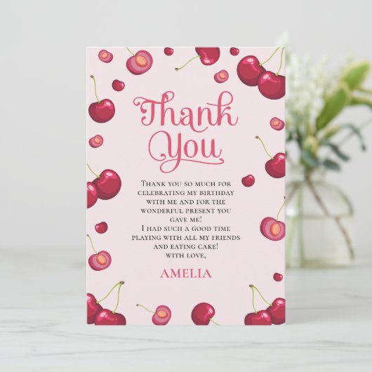 Coquette Kersen Meisje Verjaardag Dank Je Kaart (Staand voorkant)