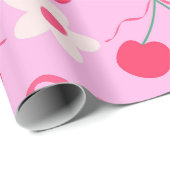 Coquette Kersen met Rode Bogen en Witte Bloemen Cadeaupapier (Rol Hoek)