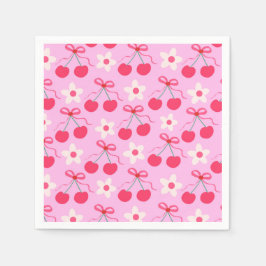 Coquette Kersen met Rode Bogen en Witte Bloemen Servet