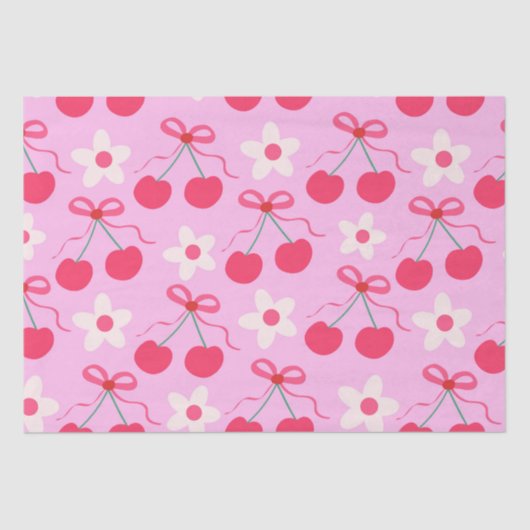 Coquette Kersen met Rode Bogen en Witte Bloemen Tissuepapier (Voorkant)