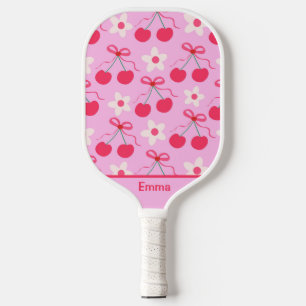 Coquette Kersen met Rode Strikken en Bloemen Naam Pickleball Paddle